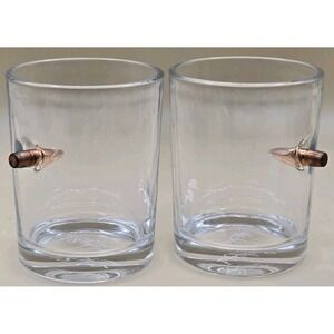 Lucky Shot Bullet Whisky Glass Set Of 2 Lot Drinking Cups Bar Decor Man Cave